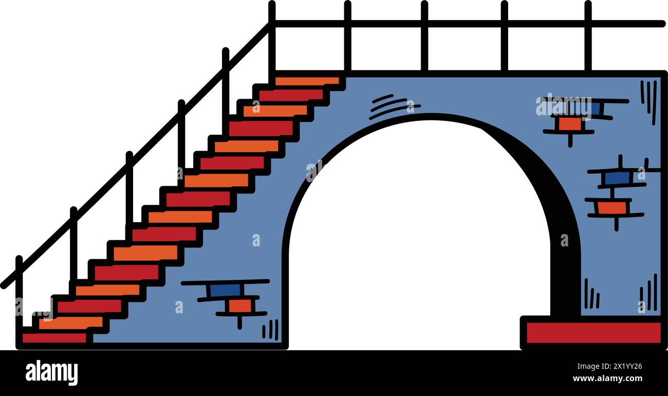 Un pont est représenté en noir et blanc. Le pont est un design simple sans décorations. Le pont est un symbole de connexion et d'unité Illustration de Vecteur