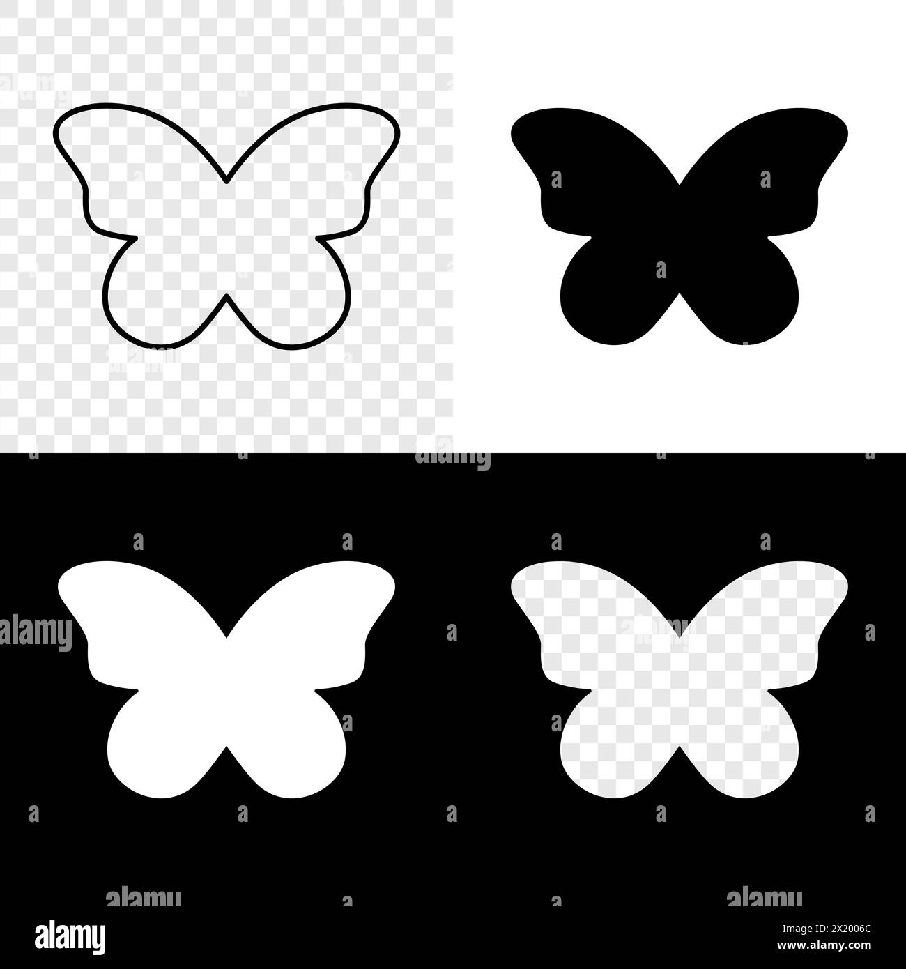 Icônes, formes et cadres de papillon. Silhouettes d'insectes volants isolées sur fond blanc, noir et transparent. Illustration hraphique vectorielle. Illustration de Vecteur