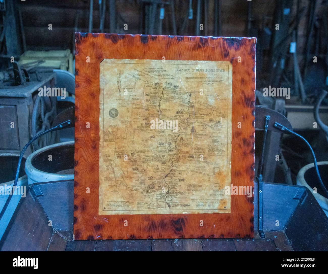Carte ancienne dans une grange au musée Hopper Goetschius dans le New Jersey Banque D'Images
