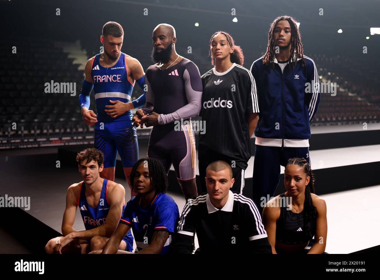 Paris, France. 18 avril 2024. Athlètes français lors d'un événement promotionnel Adidas pour dévoiler les tenues des athlètes pour les Jeux Olympiques et Paralympiques de Paris 2024 à Paris, France, le 18 avril 2024. Crédit : Julien Mattia/Xinhua/Alamy Live News Banque D'Images