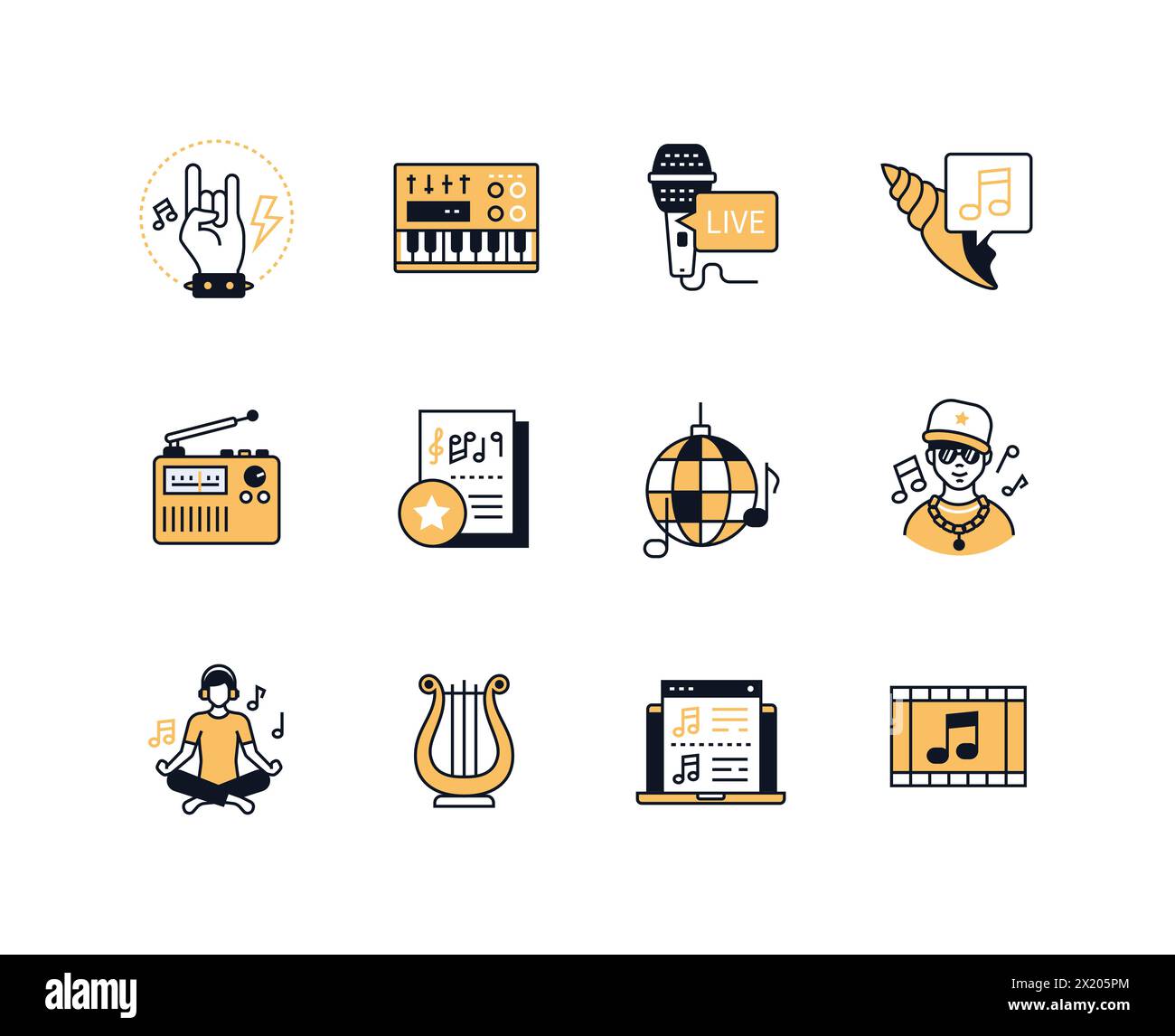 Styles musicaux et son - icônes de style de conception de ligne définies Illustration de Vecteur