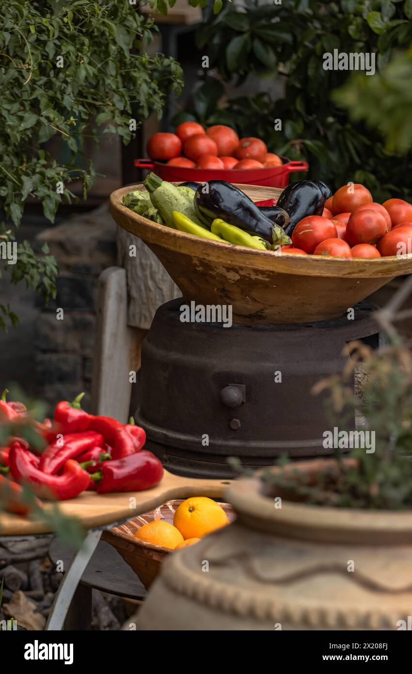 Tomates courgettes et poivrons d'aubergine Banque D'Images