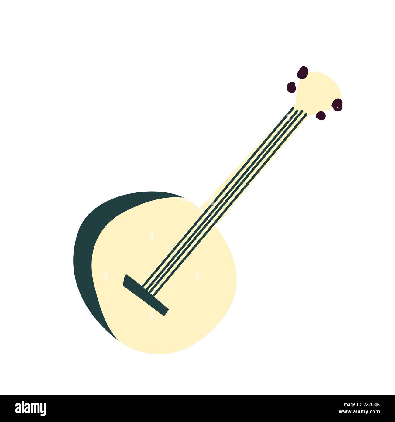 Banjo, banjo en bois acoustique à cordes avec touche. Instrument de musique afro-américain. Illustration vectorielle de bande dessinée plate colorée isolée sur BA blanc Illustration de Vecteur