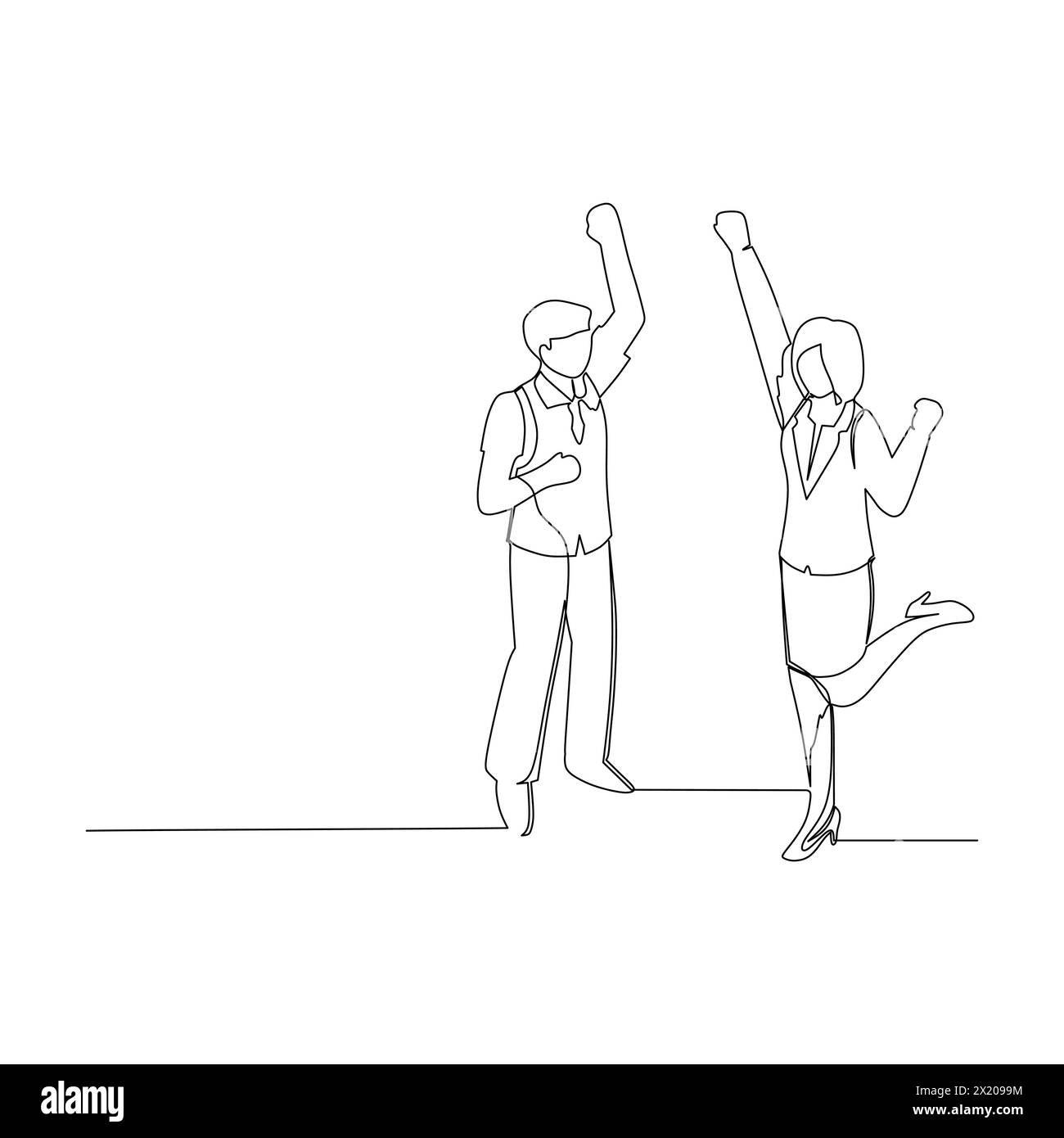 Illustration vectorielle de dessin de ligne continue simple homme d'affaires réussi et femme d'affaires encourageant. Communication efficace dans le concept d'entreprise. Illustration de Vecteur