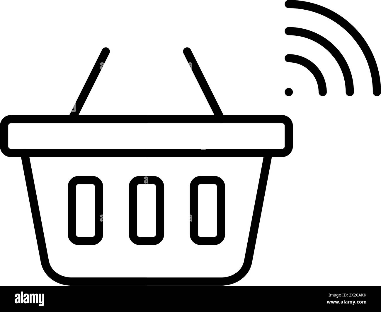 Panier avec signal wifi. Connectivité sans fil. rayonnage d'articles, paiements, accès à l'application. Icône vectorielle Illustration de Vecteur
