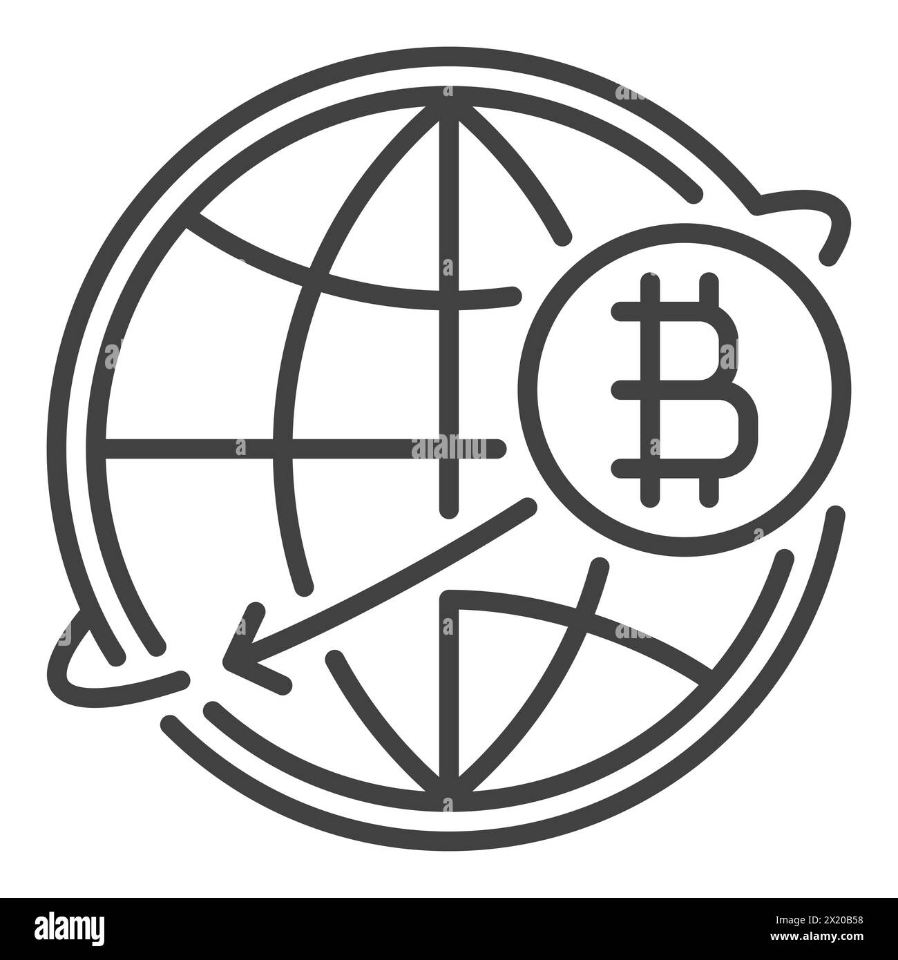 Bitcoin Around the World Globe vecteur Cryptocurrency concept icône ou signe dans le style contour Illustration de Vecteur