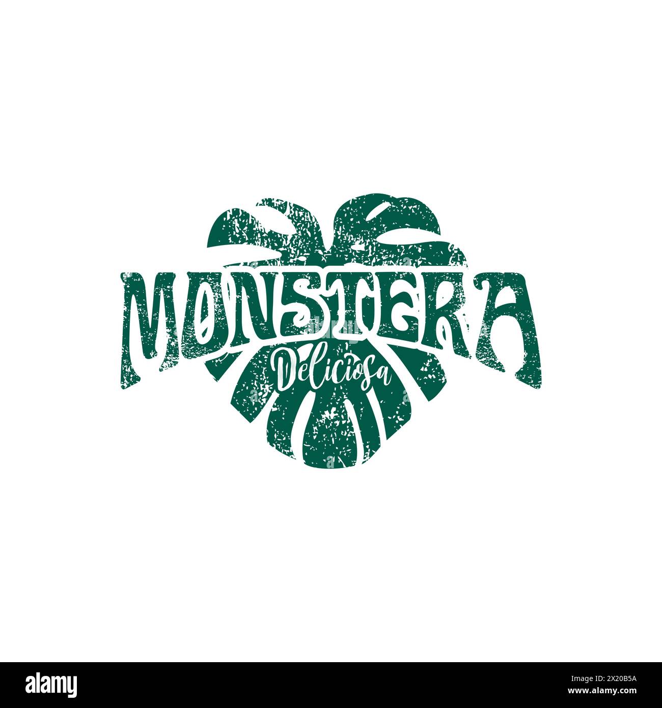 Conception de logo vectoriel Monstera Leaf Grunge. Icône feuille Illustration de Vecteur