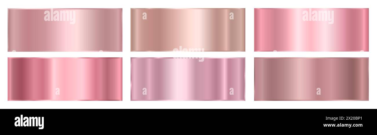 Un ensemble de dégradés métalliques brillants roses. Effets dégradés métalliques pour la conception de textes et de tableaux d'affichage, infographies. Illustration de Vecteur