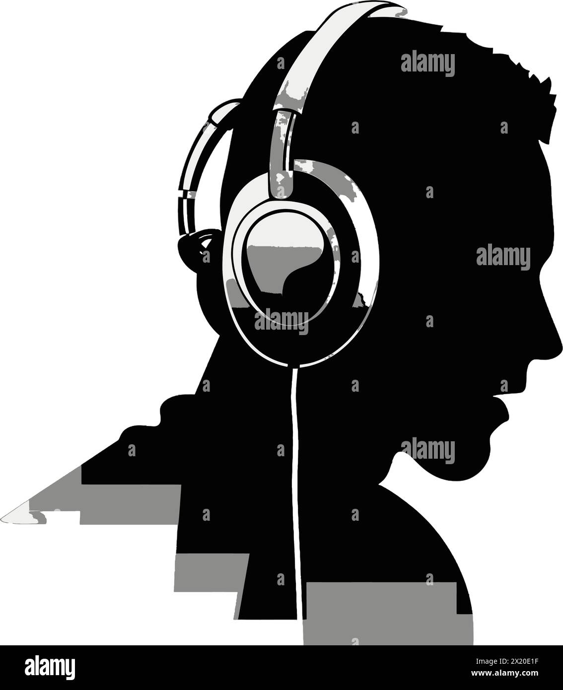 Illustration vectorielle d'un homme portant un casque dans une silhouette noire sur un fond blanc propre, capturant des formes élégantes. Illustration de Vecteur