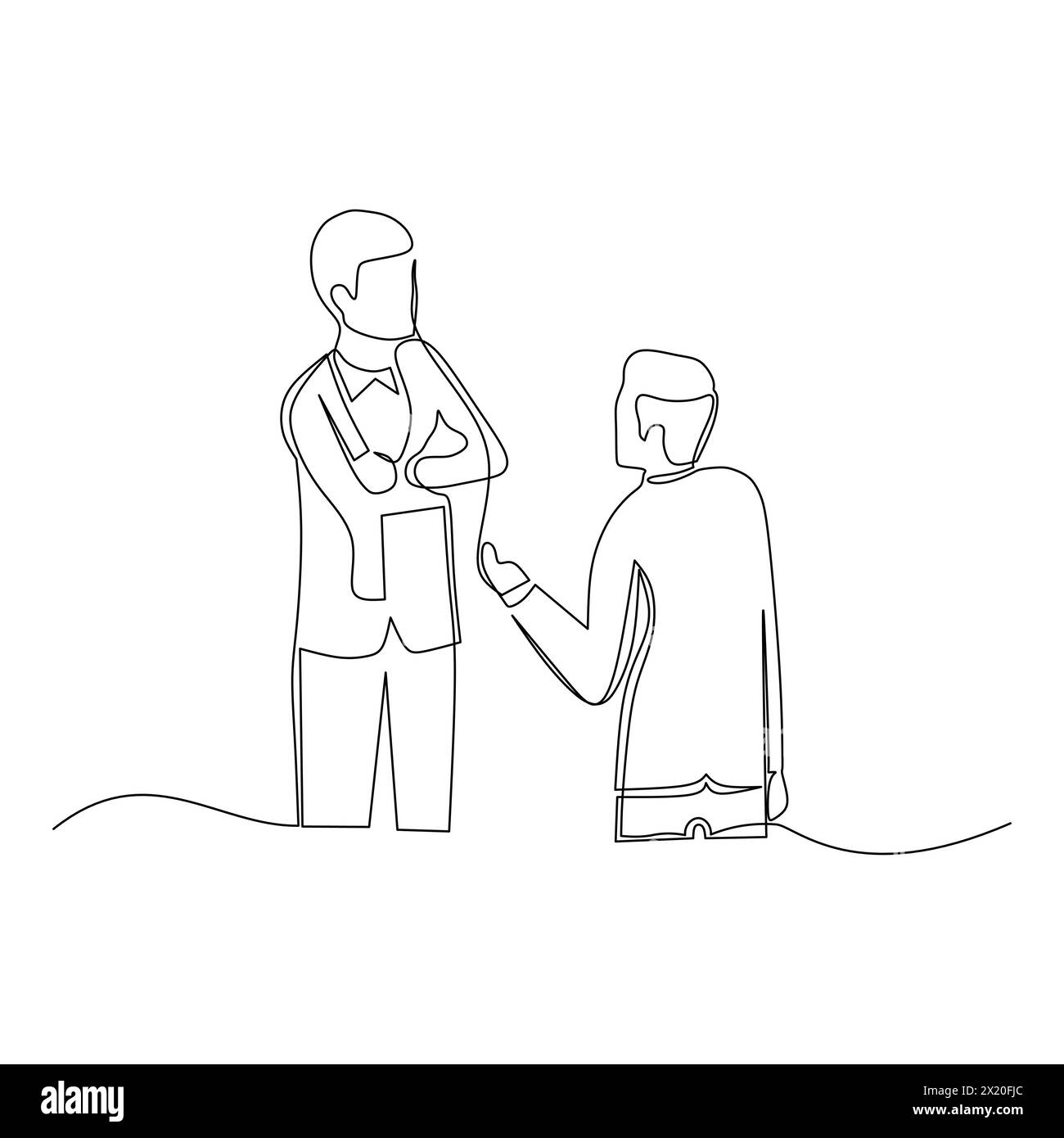 Hommes d'affaires ayant la conversation. Communication efficace dans le concept d'entreprise. Illustration vectorielle de dessin de ligne continue simple Illustration de Vecteur