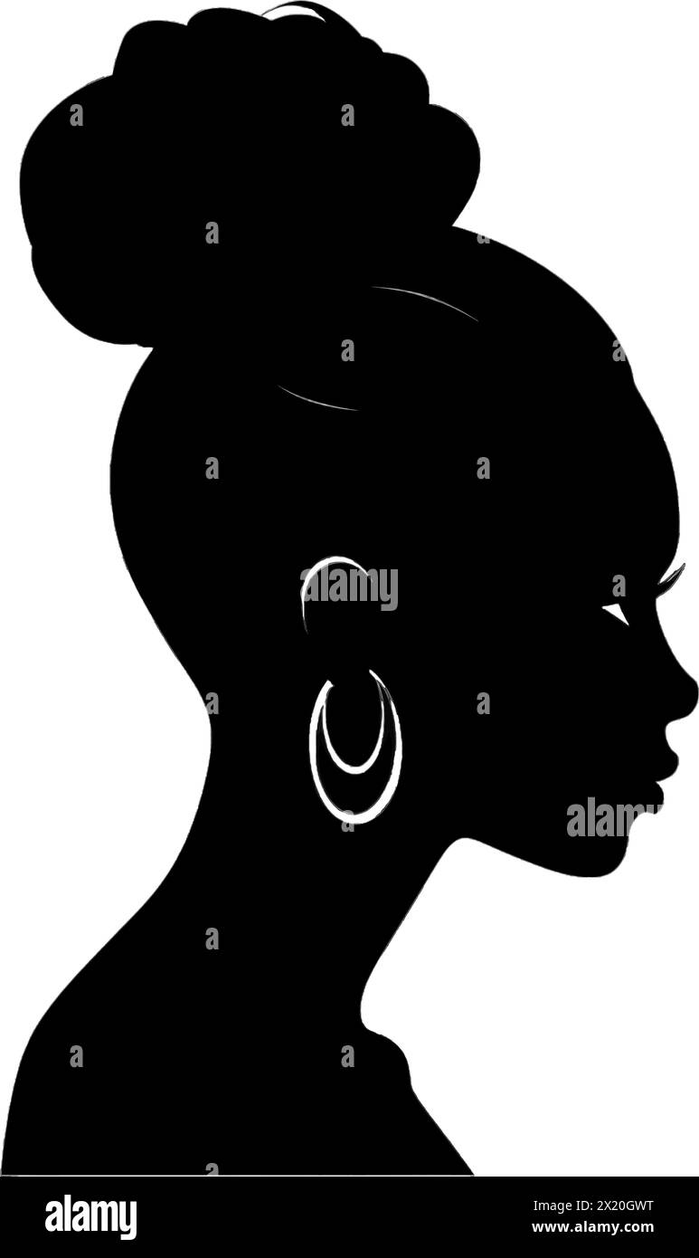 Illustration vectorielle d'une femme africaine en silhouette noire sur un fond blanc propre, capturant les formes gracieuses de ce vecteur. Illustration de Vecteur