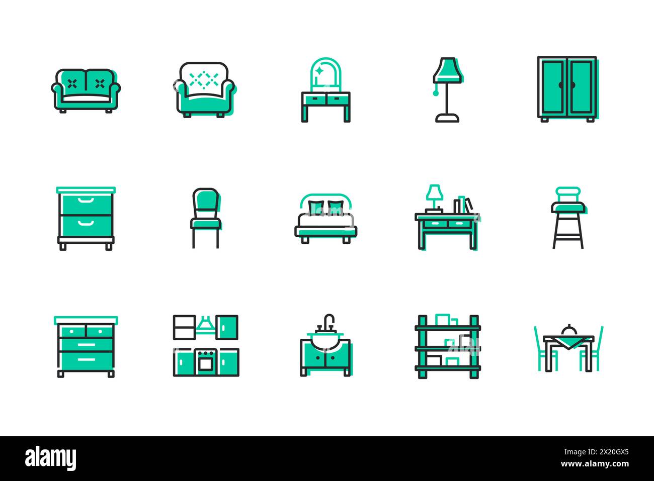 Meubles pour la maison - ensemble d'icônes de style design de ligne Illustration de Vecteur