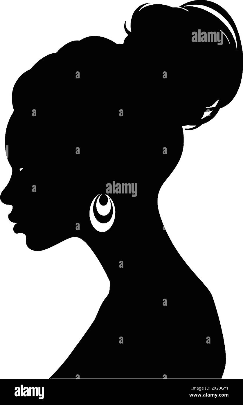 Illustration vectorielle d'une femme africaine en silhouette noire sur un fond blanc propre, capturant les formes gracieuses de ce vecteur. Illustration de Vecteur