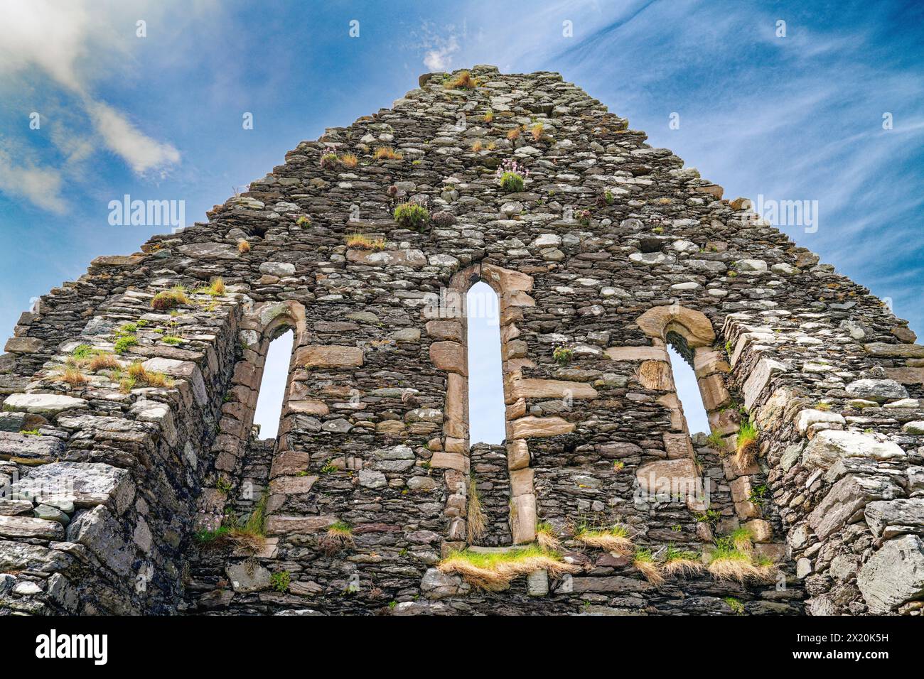 Irlande Comté de Kerry, anneau de Kerry, île de l'Abbaye, ruines de l'abbaye de Derrynane Banque D'Images