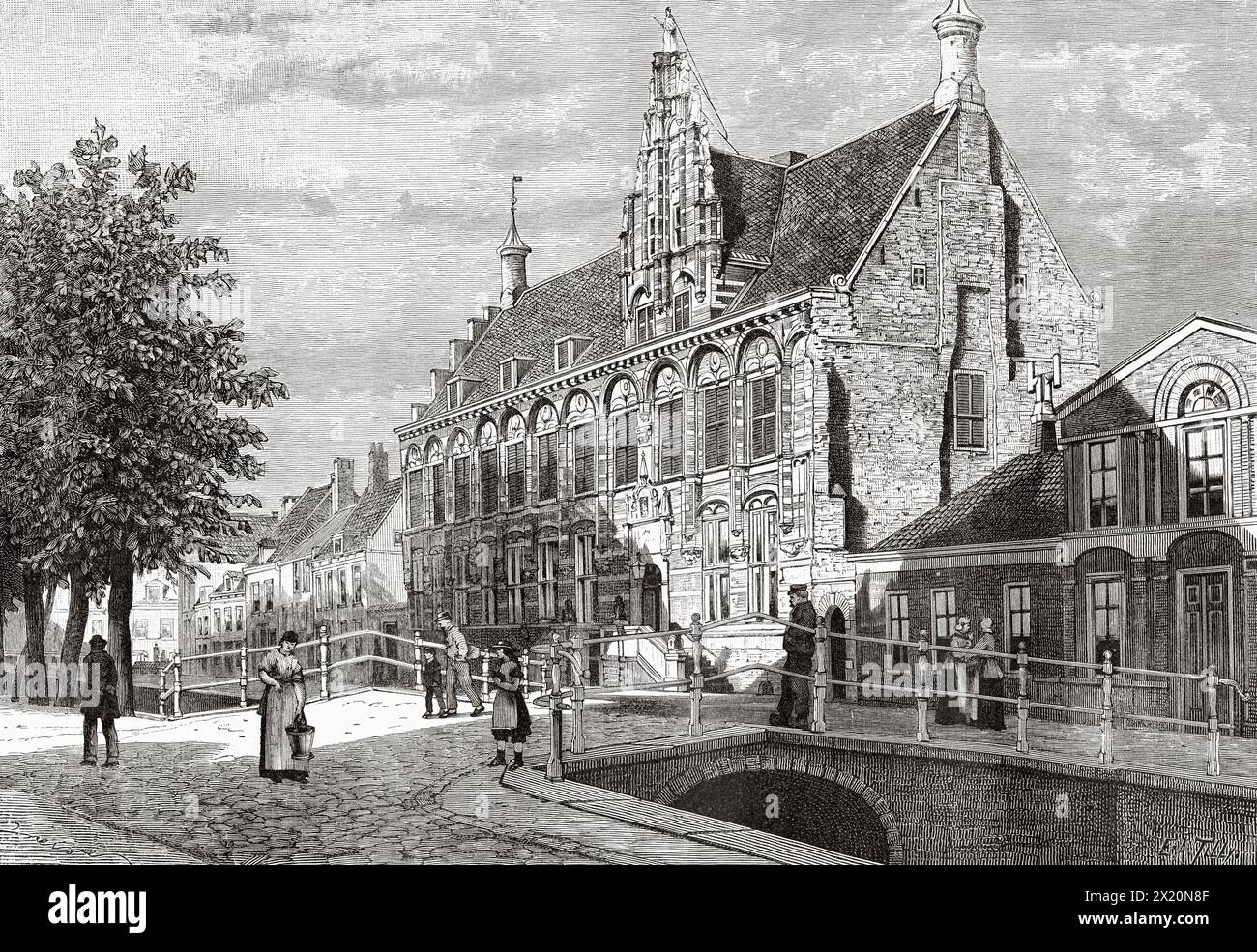 Vie siècle ancienne chancellerie à Turfmarkt Street, Leeuwarden, Frise, pays-Bas, Europe. Friesland, journal néerlandais de Aarde en Haar volken, 1883. Le Tour du monde 1886 Banque D'Images