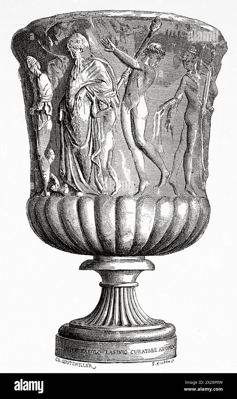 Vase hellénistique grec situé dans le cimetière de Camposanto, Pise. Toscane, Italie. Europe. Dessin de Goutzwiller. Voyage à travers la Toscane 1881 par Eugene Muntz (1845 - 1902) le Tour du monde 1886 Banque D'Images