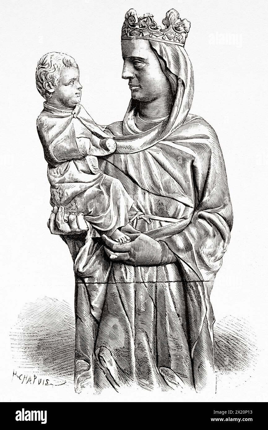 Madone de la conversation de Giovanni Pisano, Museo dell'Opera del Duomo, Pise. Toscane, Italie. Europe. Dessin de Chapuis. Voyage à travers la Toscane 1881 par Eugene Muntz (1845 - 1902) le Tour du monde 1886 Banque D'Images