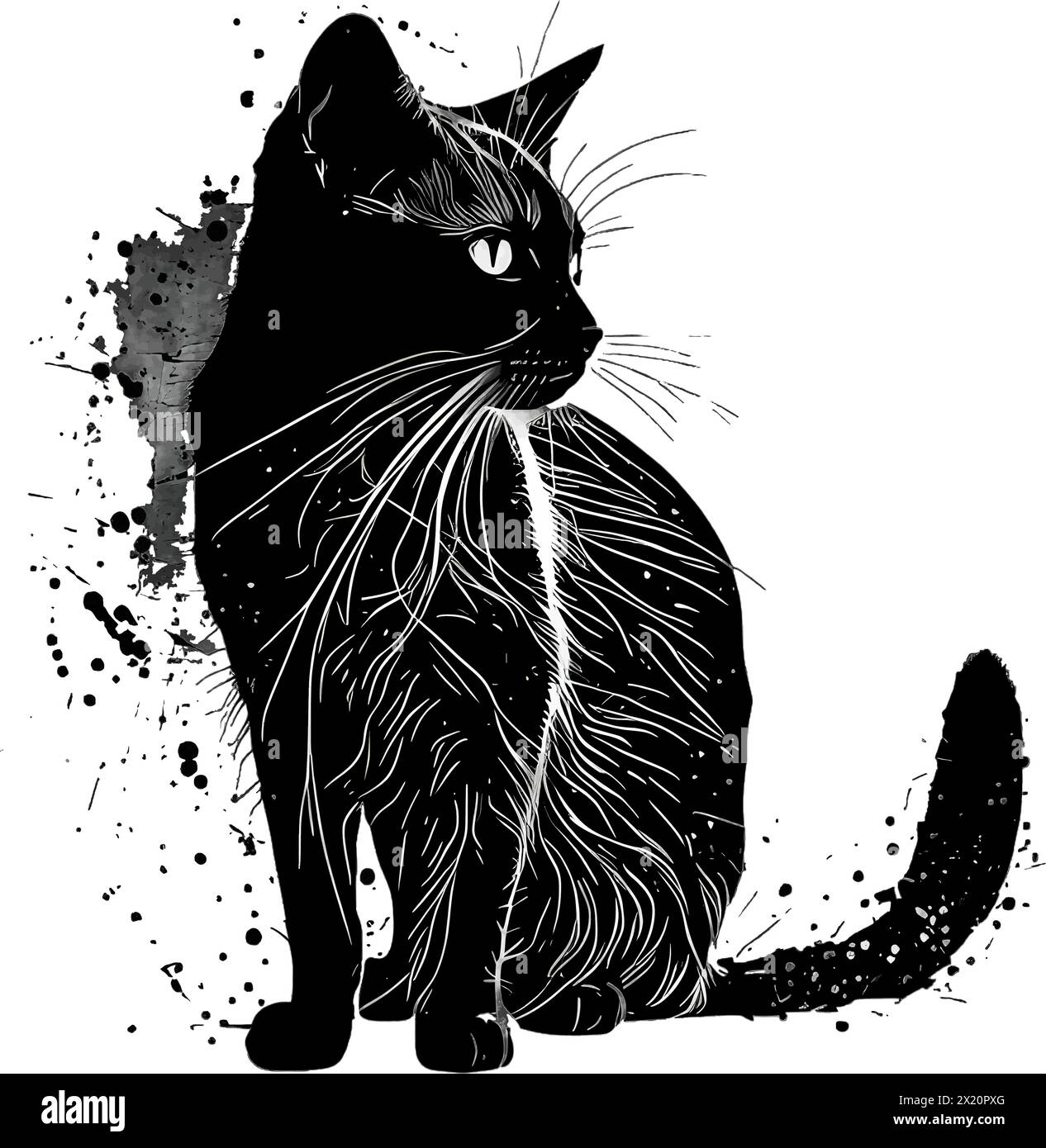Illustration vectorielle d'un chat en silhouette noire sur un fond blanc propre, capturant des formes gracieuses. Illustration de Vecteur