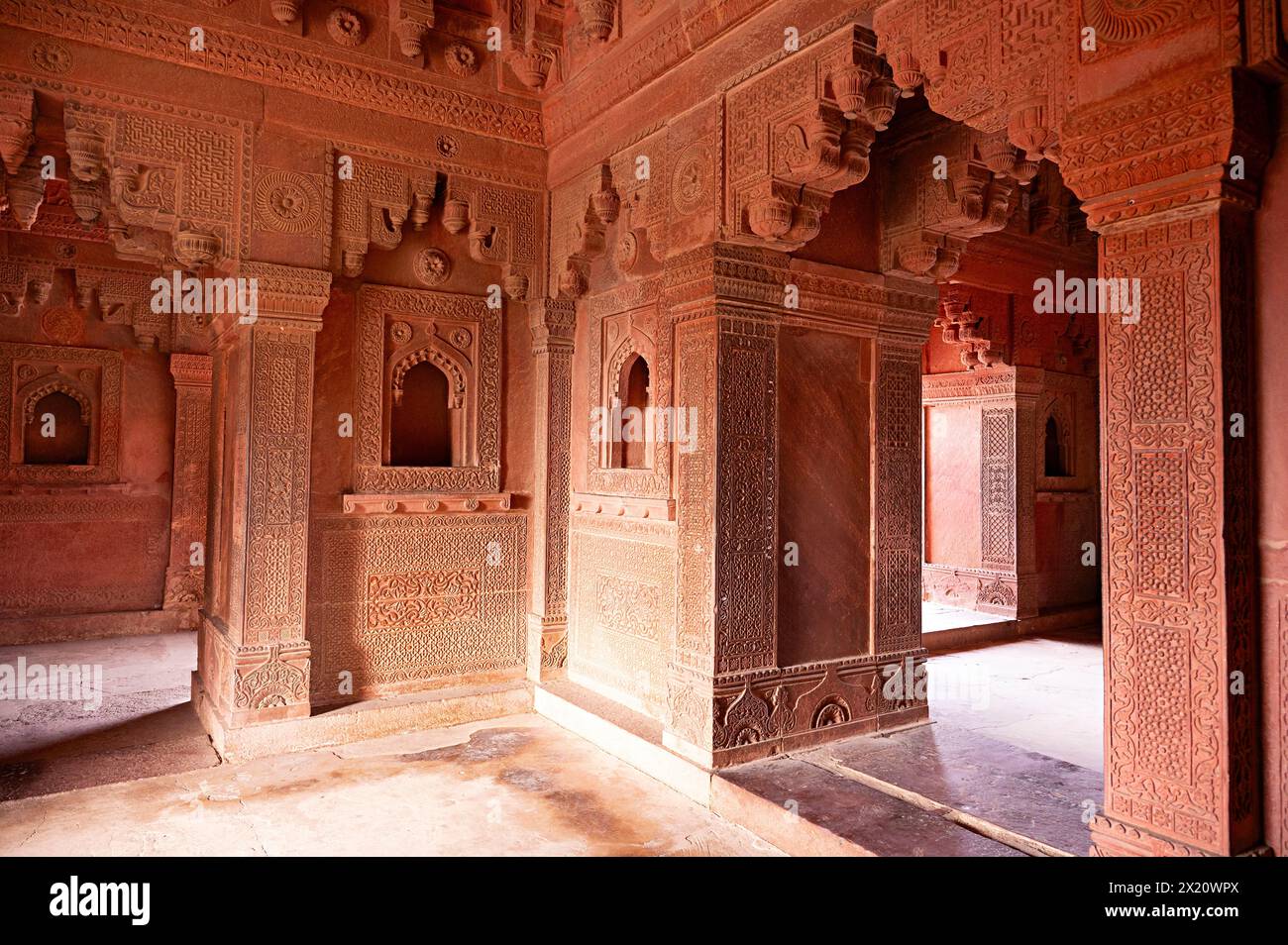 Intérieurs, Raja Birbal's House, Fatehpur Sikri, Uttar Pradesh, Inde Banque D'Images