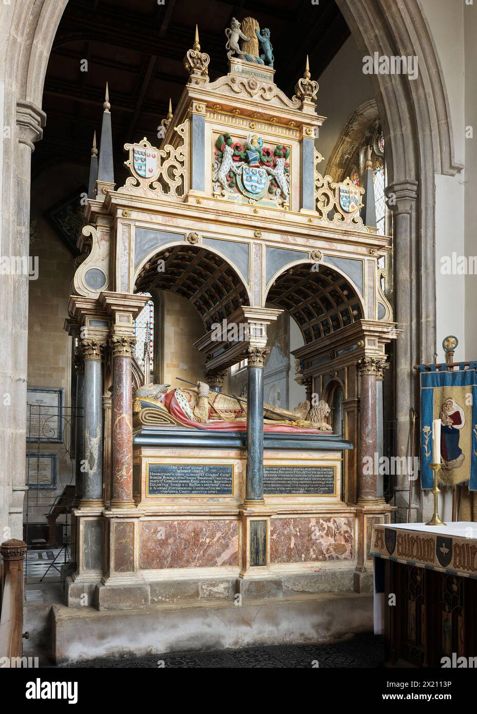 Tombeau fantaisie de William Cecil, premier baron Lord Burghley, conseiller en chef de la reine Elizabeth I. Banque D'Images