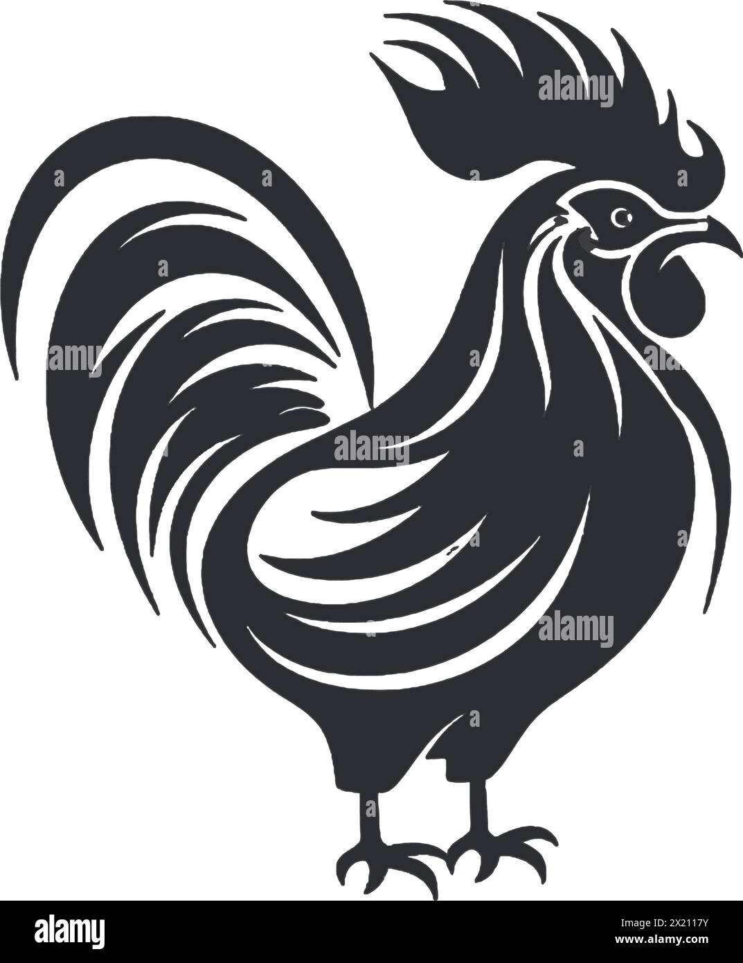 Illustration vectorielle de poule, coq en silhouette noire sur un fond blanc propre, capturant les formes gracieuses de ce vecteur. Illustration de Vecteur