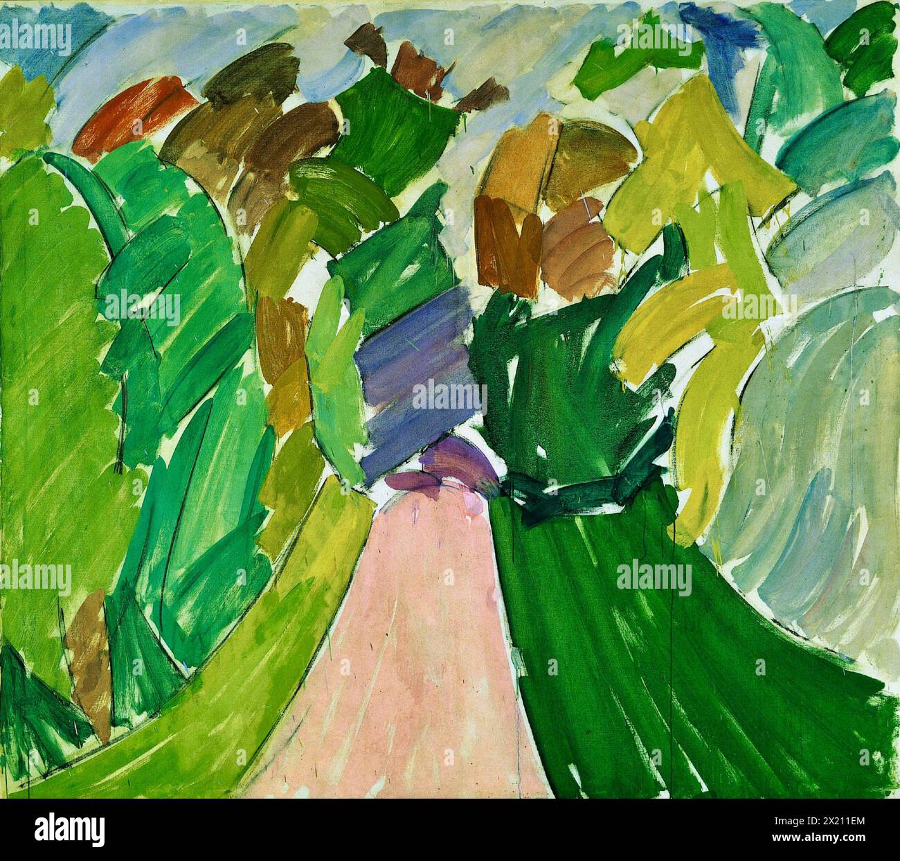 Edvard Weie - Road Through Forest - 1932 - des coups de pinceau vibrants dans les verts, les bleus et les tons de terre entrent en collision pour créer un paysage abstrait. Banque D'Images
