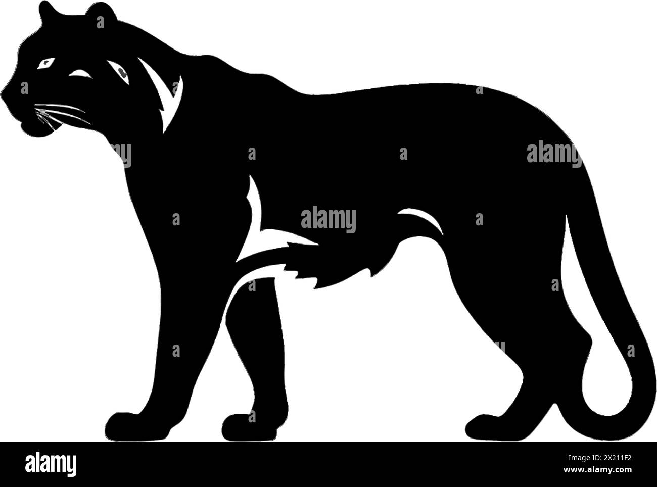 Illustration vectorielle d'un tigre, panthère en silhouette noire sur un fond blanc propre, capturant des formes gracieuses. Illustration de Vecteur