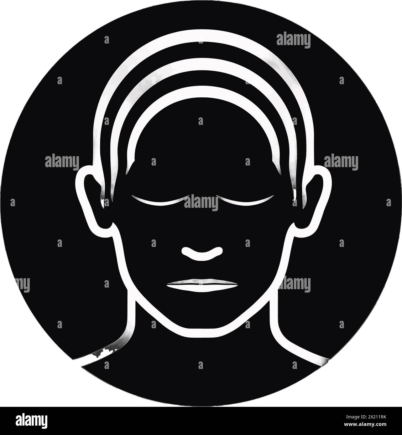 Illustration vectorielle d'un visage de femme abstrait dans un cercle en silhouette noire sur un fond blanc propre, capturant les formes gracieuses de ce vecto Illustration de Vecteur