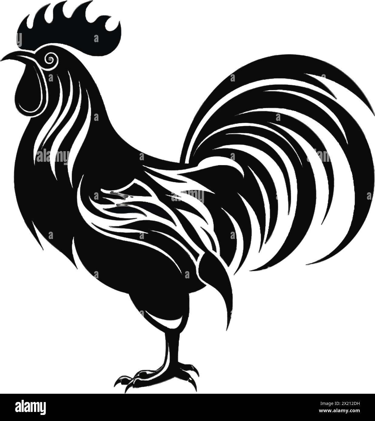 Illustration vectorielle d'une poule, coq en silhouette noire sur un fond blanc propre, capturant les formes gracieuses de ce vecteur. Illustration de Vecteur