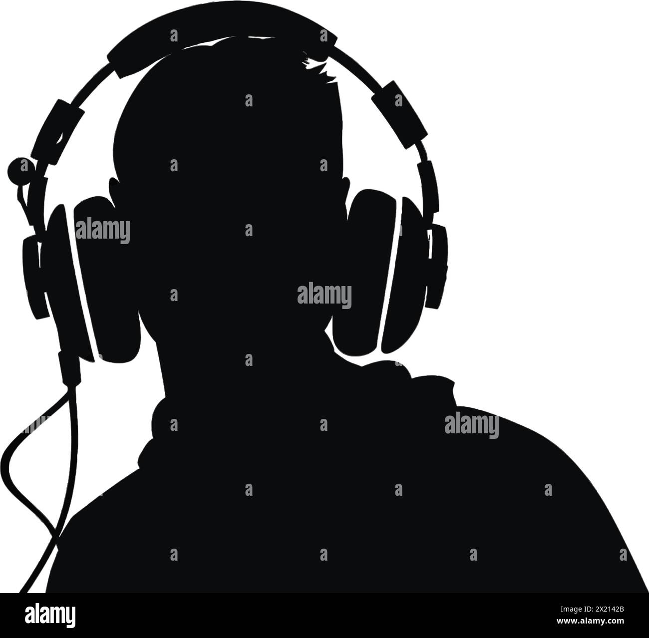 Illustration vectorielle d'un homme dans des écouteurs en silhouette noire sur un fond blanc propre, capturant des formes gracieuses de ce vecteur. Illustration de Vecteur