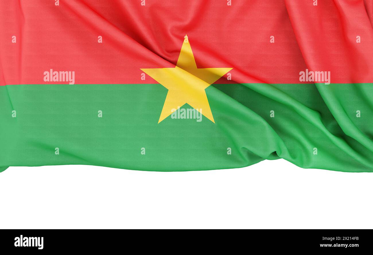 Drapeau du Burkina Faso isolé sur fond blanc avec espace de copie ci-dessous. Rendu 3D. Banque D'Images