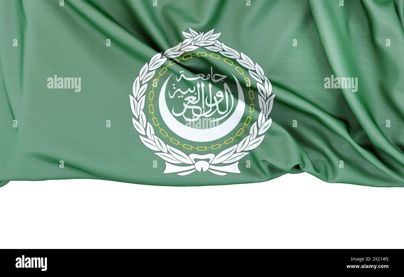 Drapeau de la Ligue arabe isolé sur fond blanc avec espace de copie ci-dessous. Rendu 3D. Banque D'Images