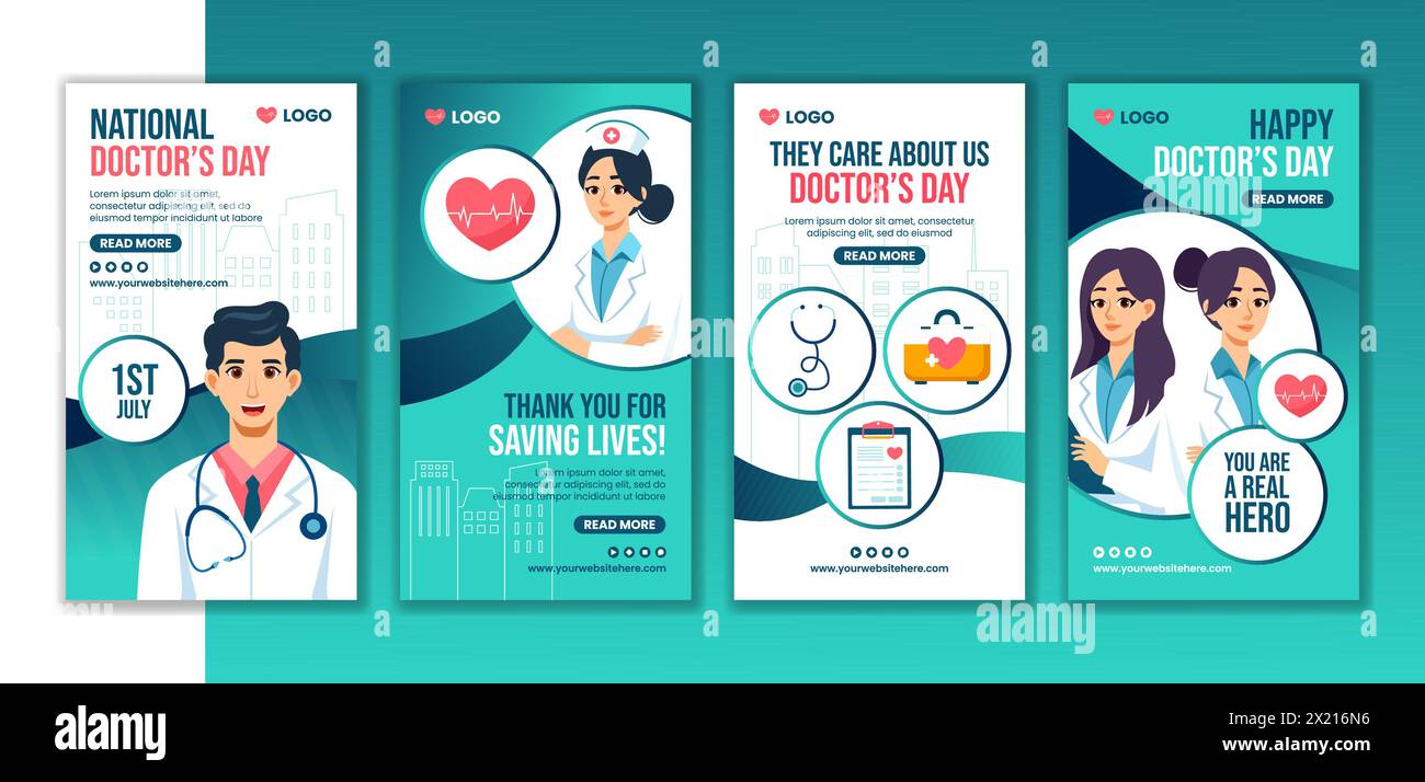 Doctors Day social Media Stories Flat Cartoon Hand Drawn Templates illustration de fond Illustration de Vecteur