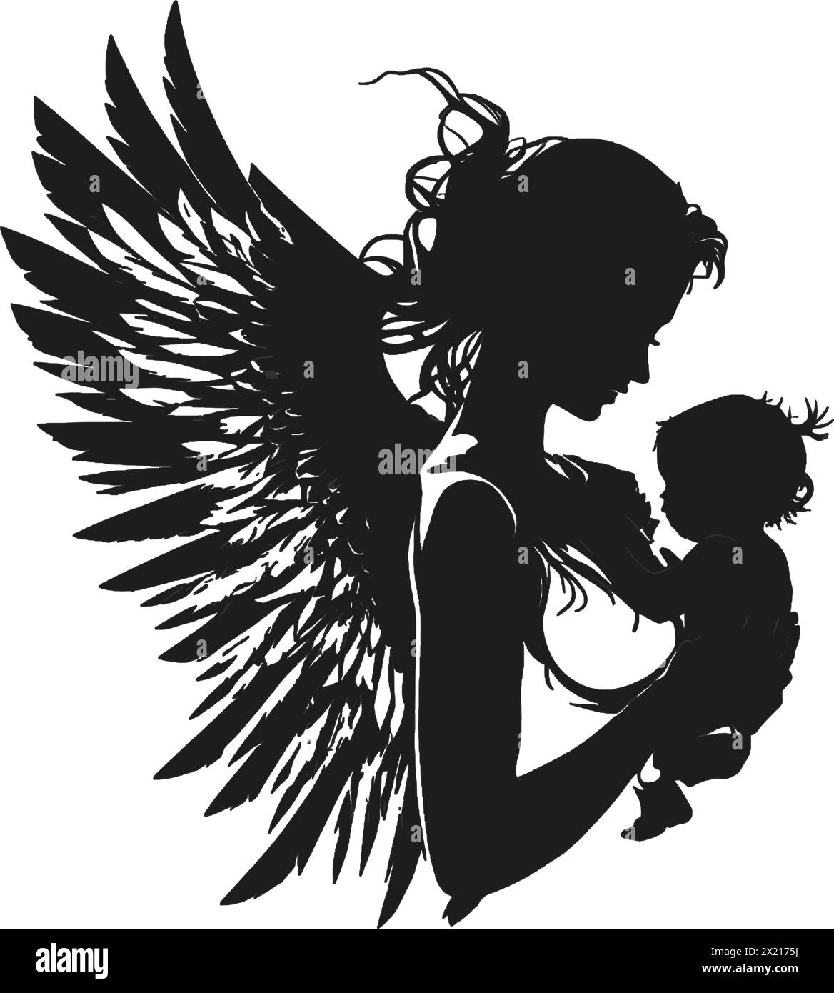 Silhouette noire d'une femme et d'un bébé sur fond blanc. Illustration de Vecteur
