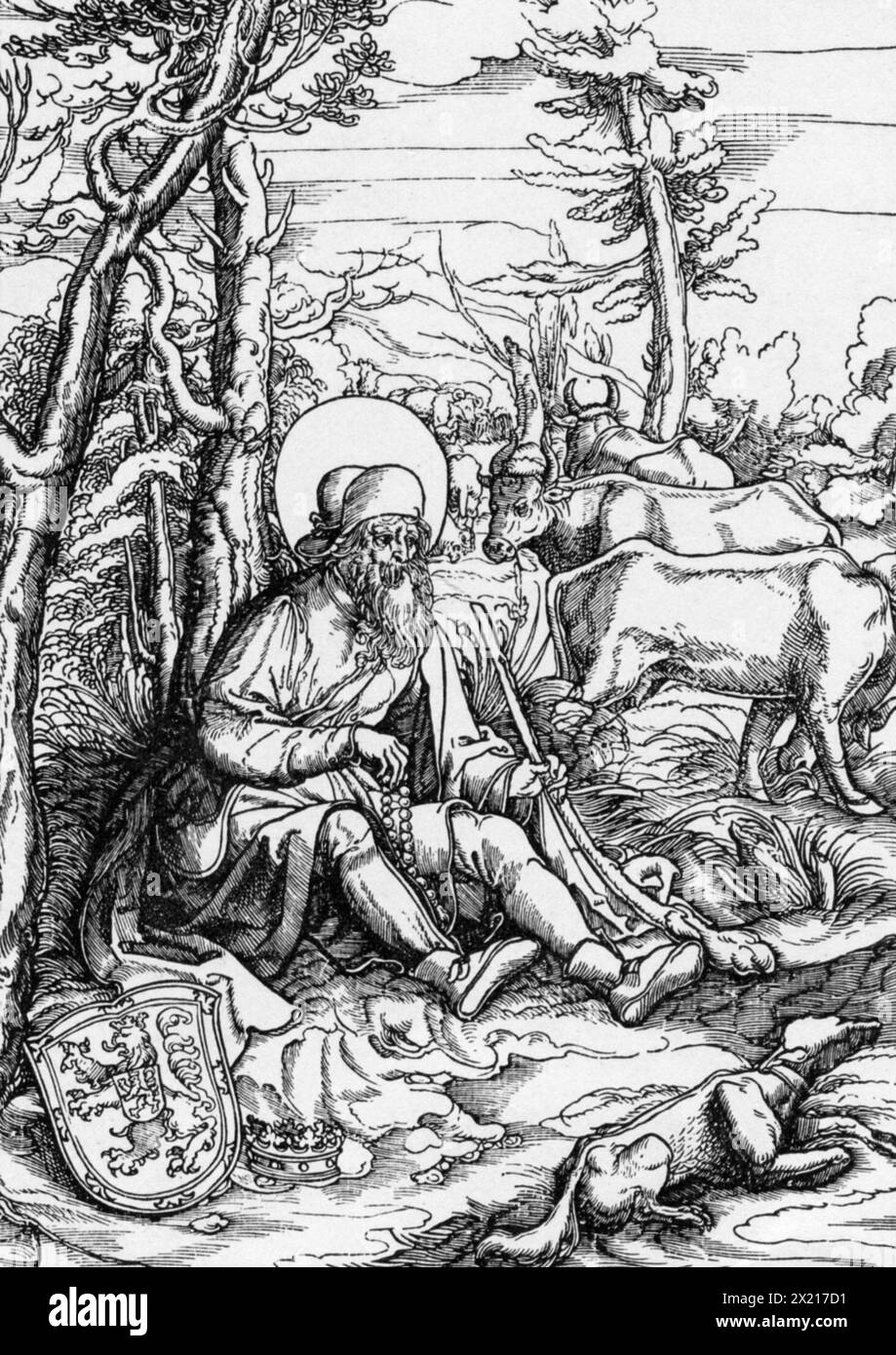 Wendelin, vie siècle, Saint, gravure sur bois de Lienhart Beck, début XVIe siècle, DROITS-SUPPLÉMENTAIRES-AUTORISATION-INFO-NON-DISPONIBLE Banque D'Images