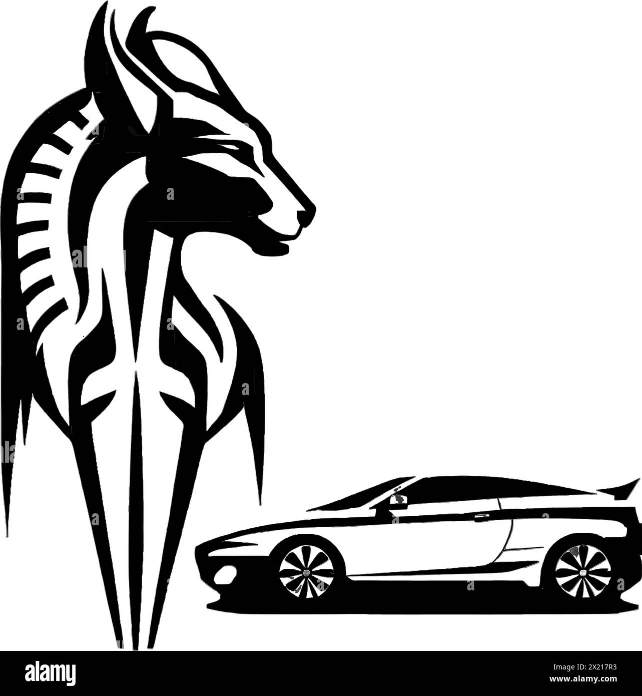 Illustration vectorielle d'un cheval et d'une voiture en silhouette noire sur un fond blanc propre, capturant des formes gracieuses. Illustration de Vecteur
