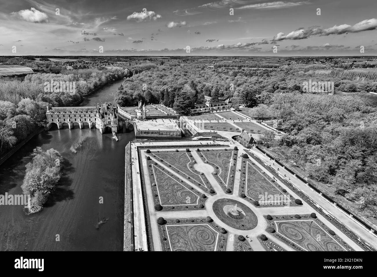 Château de Chenonceau sur le cher avec jardins, Chenonceau, site classé au patrimoine mondial de l'UNESCO de la vallée de la Loire, Centre-Val de Loire, Val de Loire, Banque D'Images