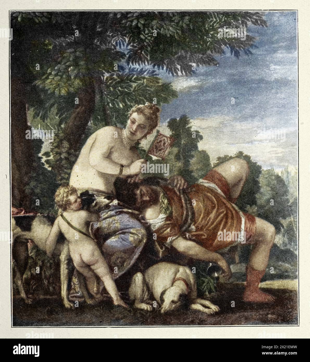 Vénus et Adonis est une peinture de l'artiste italien Paolo Veronese, ancien Manneriste Banque D'Images