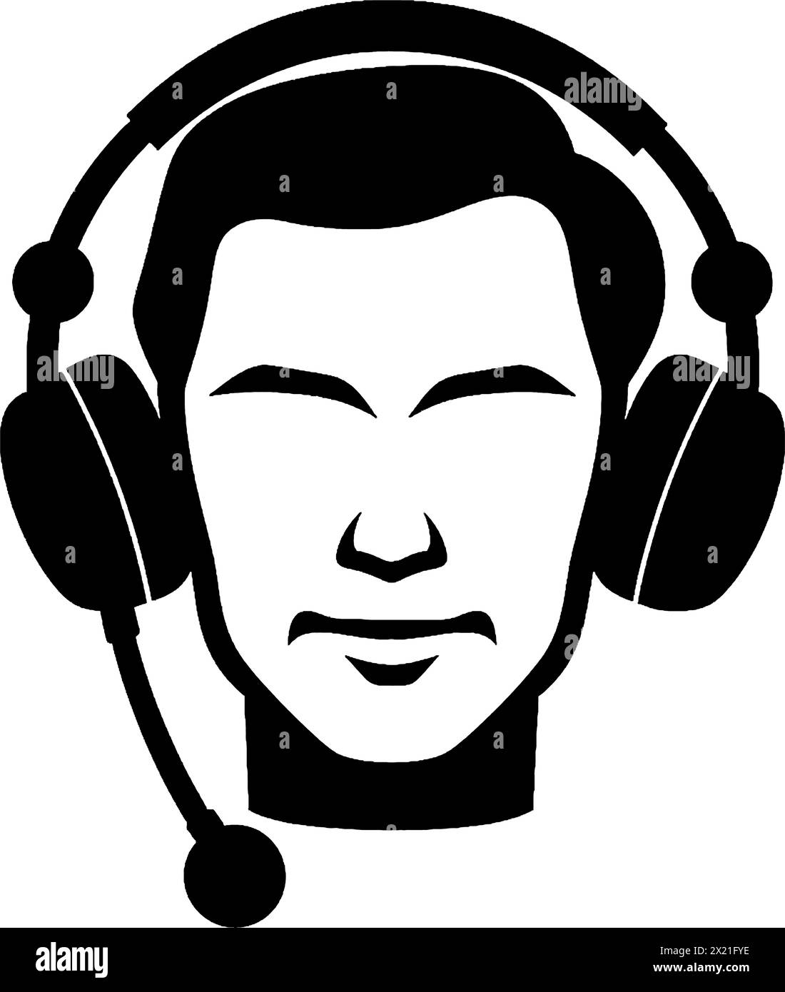 Illustration vectorielle de la tête d'un homme dans des écouteurs en silhouette noire sur un fond blanc propre, capturant les formes gracieuses de ce vecteur. Illustration de Vecteur