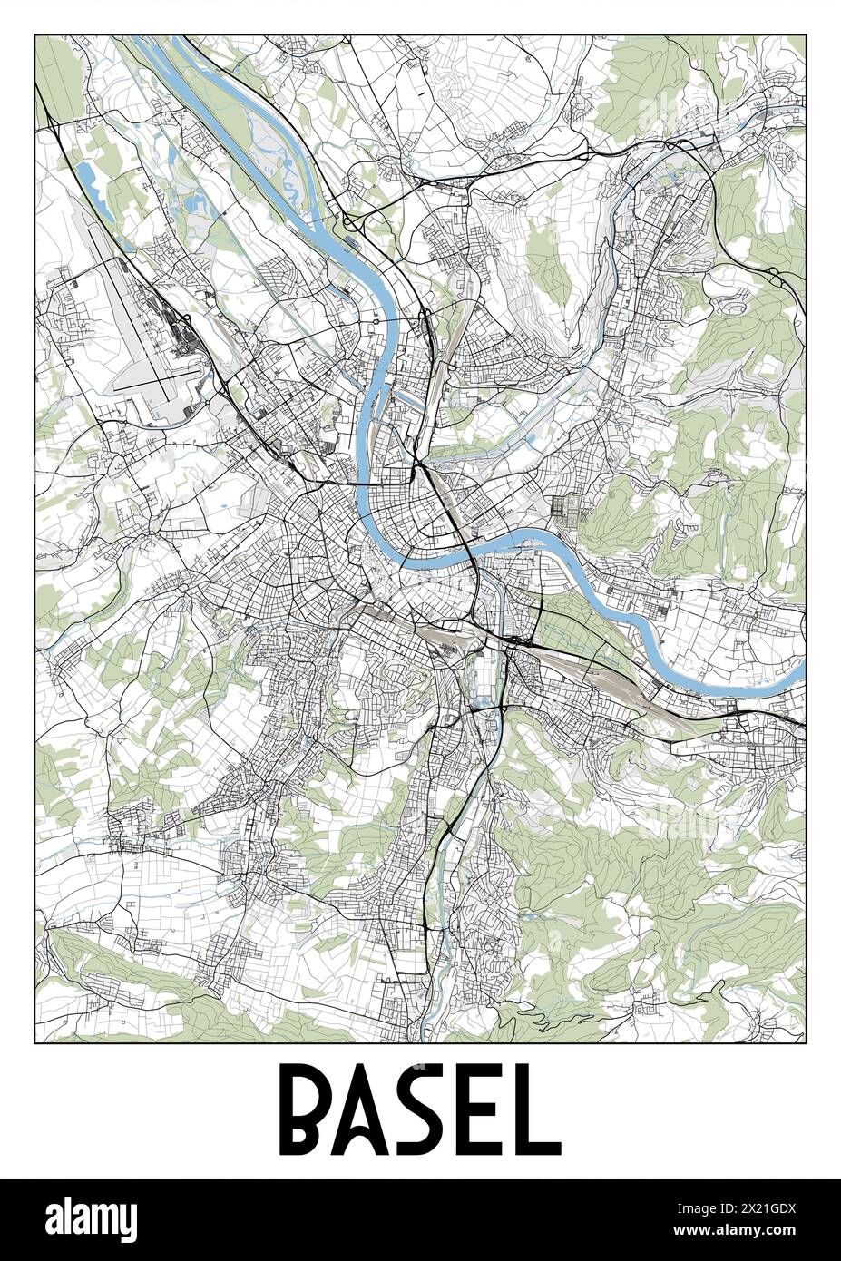 Bâle, Suisse art poster cartographique Illustration de Vecteur