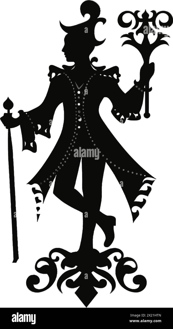 Illustration vectorielle d'un clown, bouffon, écuyer en silhouette noire sur un fond blanc propre, capturant les formes gracieuses de ce vecteur. Illustration de Vecteur