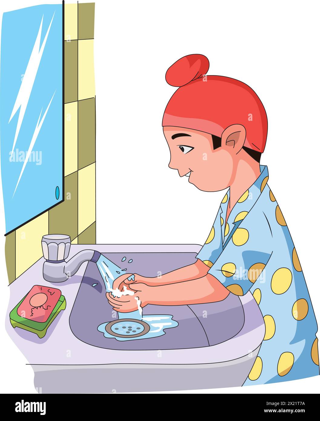 Vector Boy se lavant les mains dans l'illustration vectorielle du lavabo Illustration de Vecteur