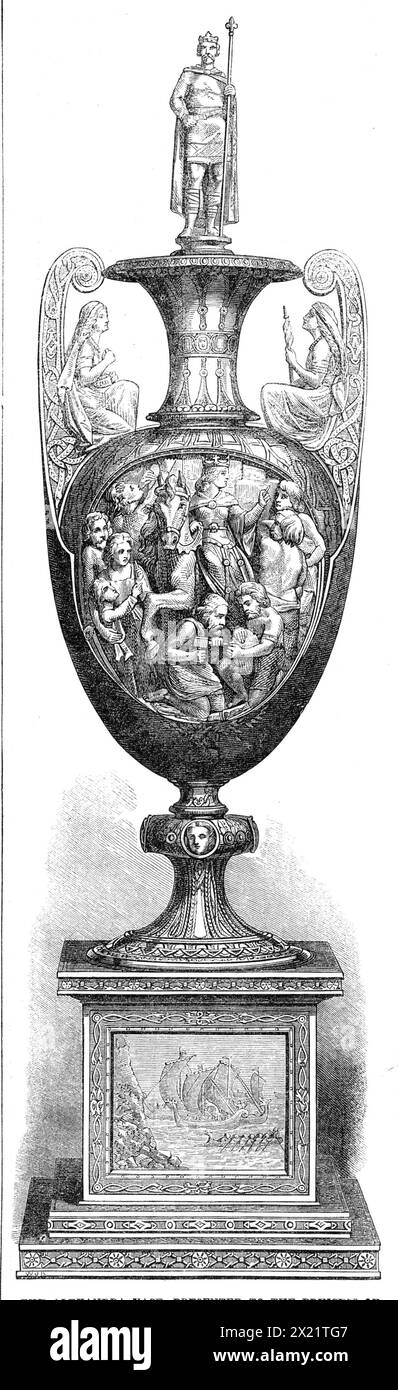 Le vase Alexandra, présenté à la princesse de Galles par les résidents danois en Grande-Bretagne, 1864. Cadeau de mariage '...designed et exécuté en argent oxydisé par Mr. ies Barkentin, lui-même anglo-danois. La forme du vase, qui avec sa base est de 3 pieds. 6 po En hauteur, a été étudié à partir des modèles grecs les plus purs ; mais l'ornementation est scandinave partout, et les figures dans les différents groupes sont tous illustratifs de la mythologie ou de l'histoire du Danemark antique. Sur le corps du vase, son cou et ses poignées, le plus caractéristique des contes mythologiques du No Banque D'Images