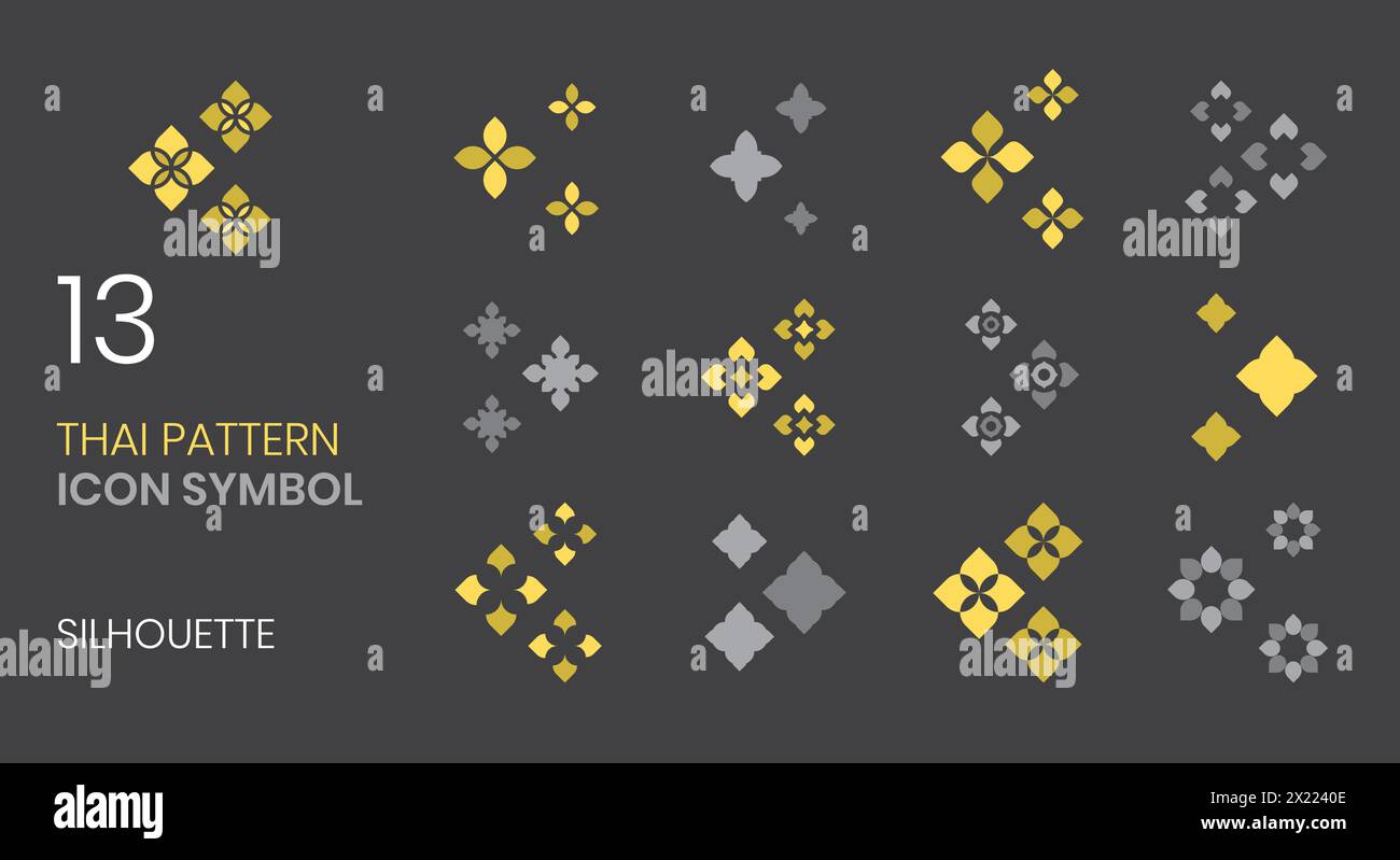 modèle thaï icône symbole silhouette dorée et argentée ensemble pour motif, logo, vecteur de décoration Illustration de Vecteur