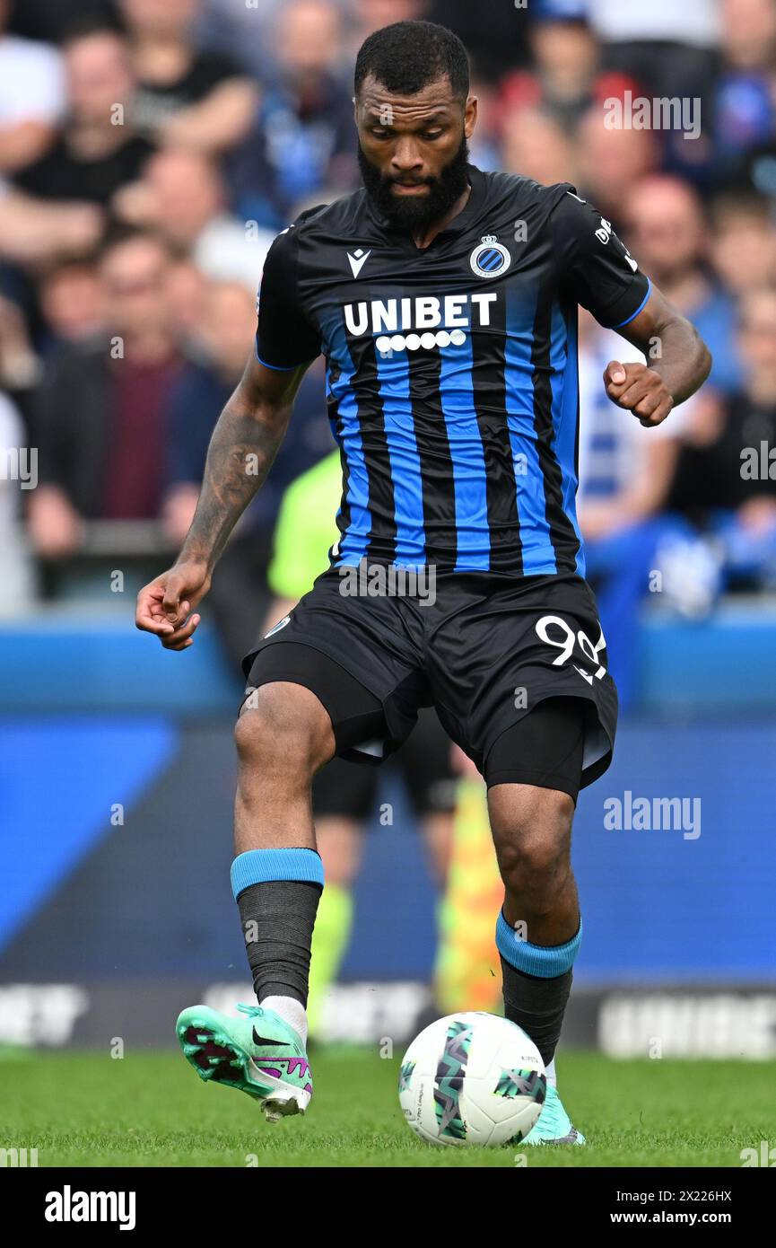 Igor Thiago (99) du Club Brugge photographié lors de la Jupiler Pro League saison 2023 - 2024 jour de match 3 dans le Play-off des Champions entre le Club Brugge KV et le Royal Antwerp FC le 14 avril 2024 à Brugge, Belgique. (Photo de David Catry / Isosport/Content Curation/SIPA USA) Banque D'Images