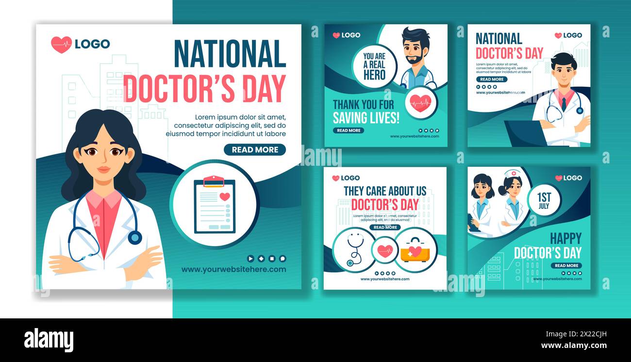 Doctors Day social Media Post Flat Cartoon Hand Drawn Templates illustration de fond Illustration de Vecteur