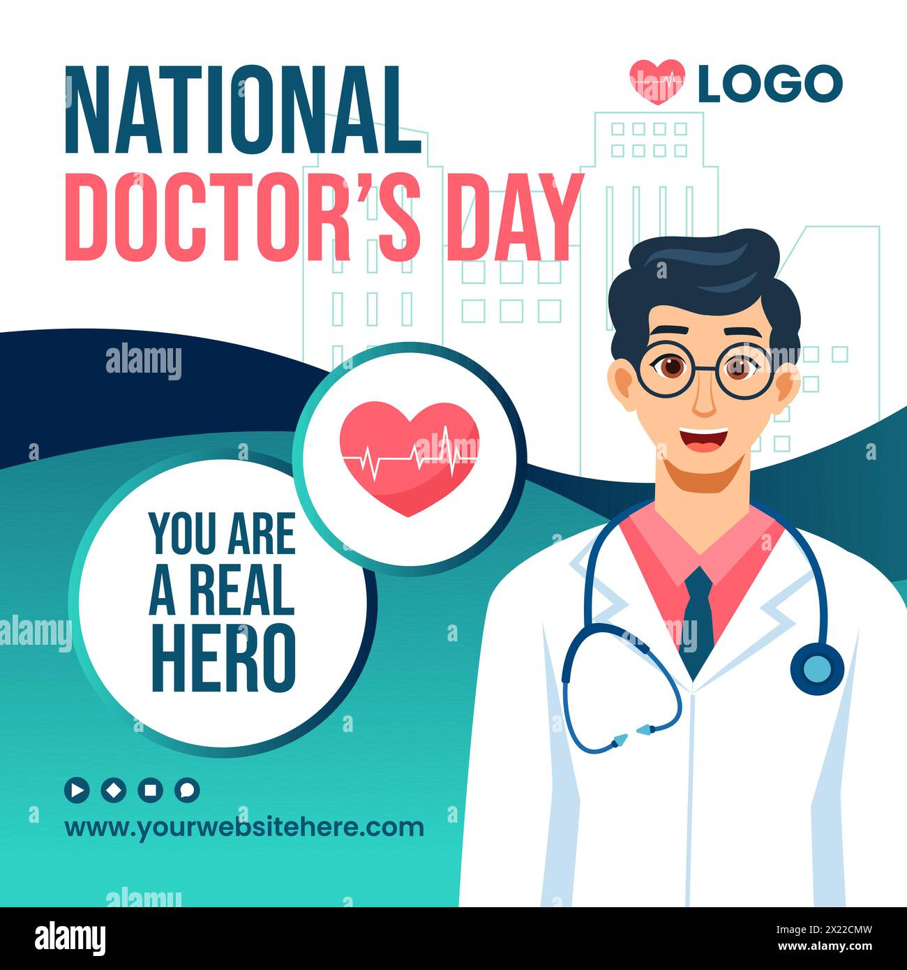 Doctors Day social Media illustration Flat Cartoon Hand Drawn Templates fond Illustration de Vecteur