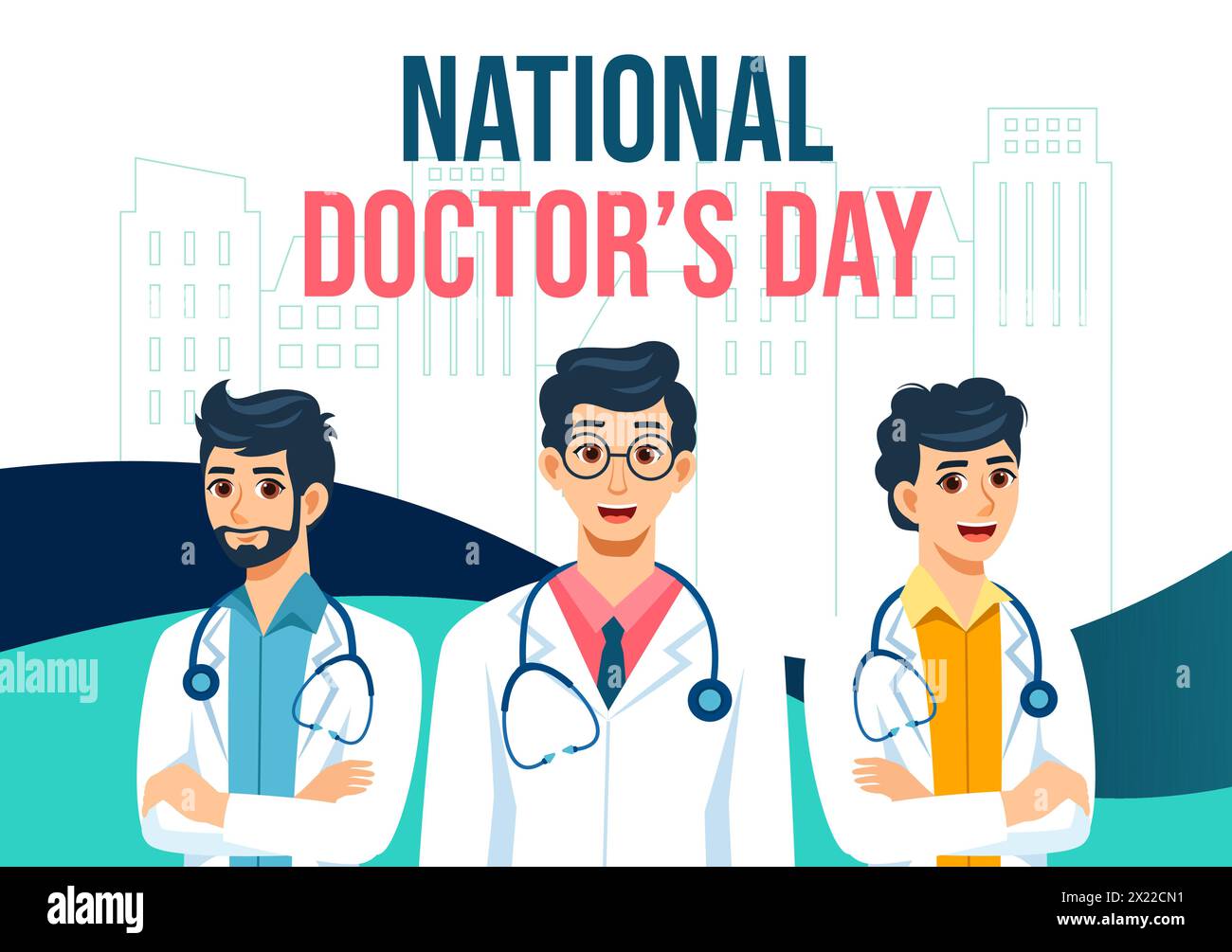 Doctors Day fond de médias sociaux Flat Cartoon illustration de modèles dessinés à la main Illustration de Vecteur