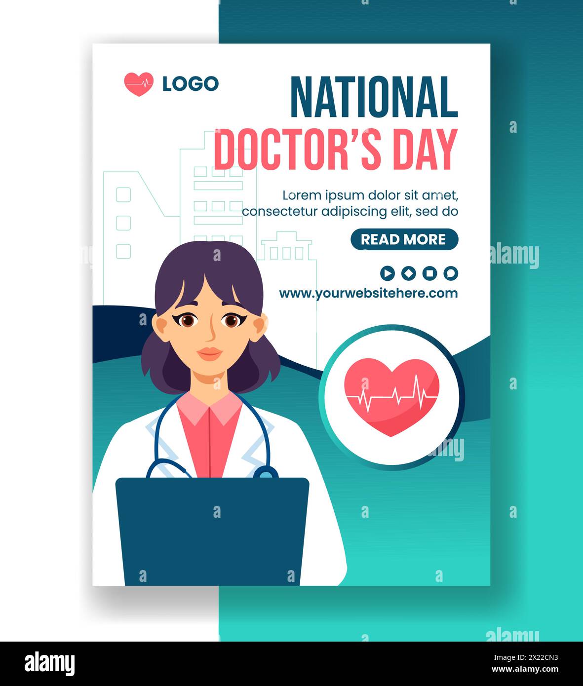 Doctors Day vertical Poster Flat Cartoon Hand Drawn Templates illustration de fond Illustration de Vecteur