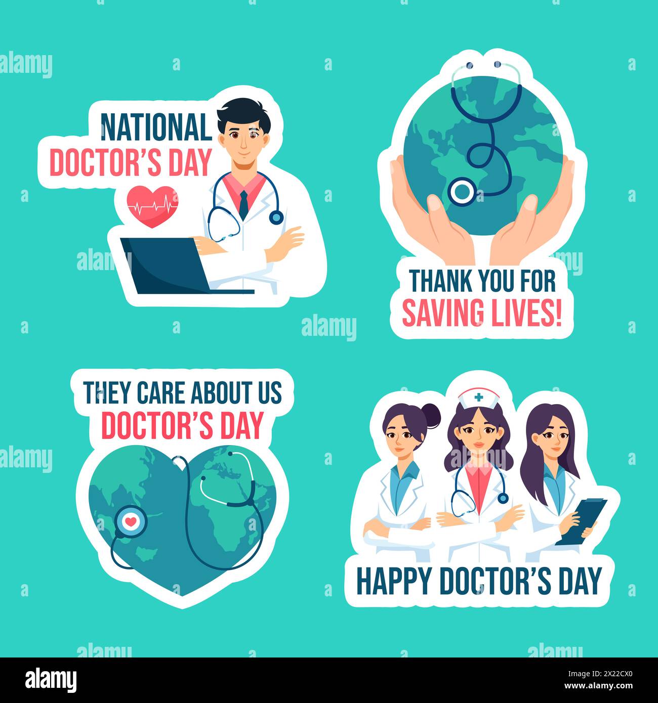 Doctors Day Label Flat Cartoon dessin animé à la main illustration de fond Illustration de Vecteur